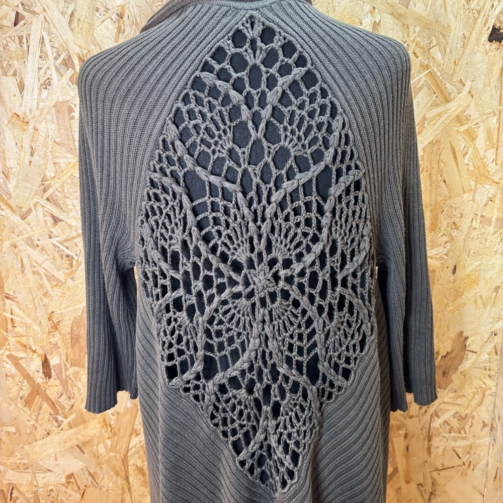 Open-Knit Crochet Back Cardigan - Bohemian - Boho - Size Lp